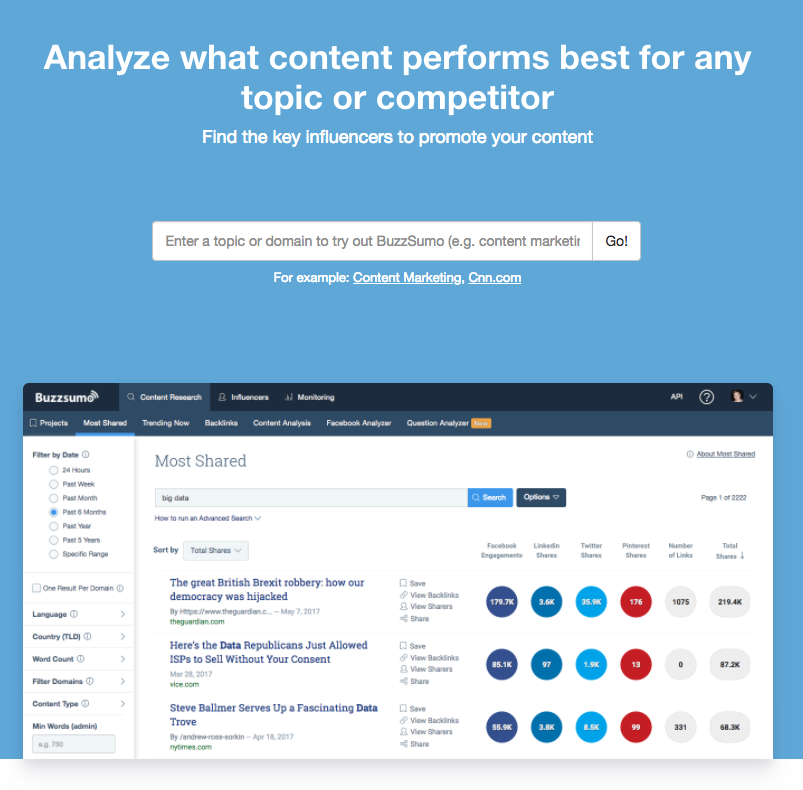 tools for a productive agency - screenshot of Buzzsumo