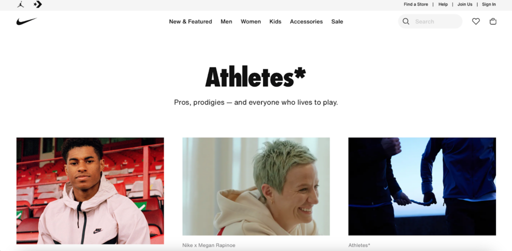 The Athletes page on Nike’s blog